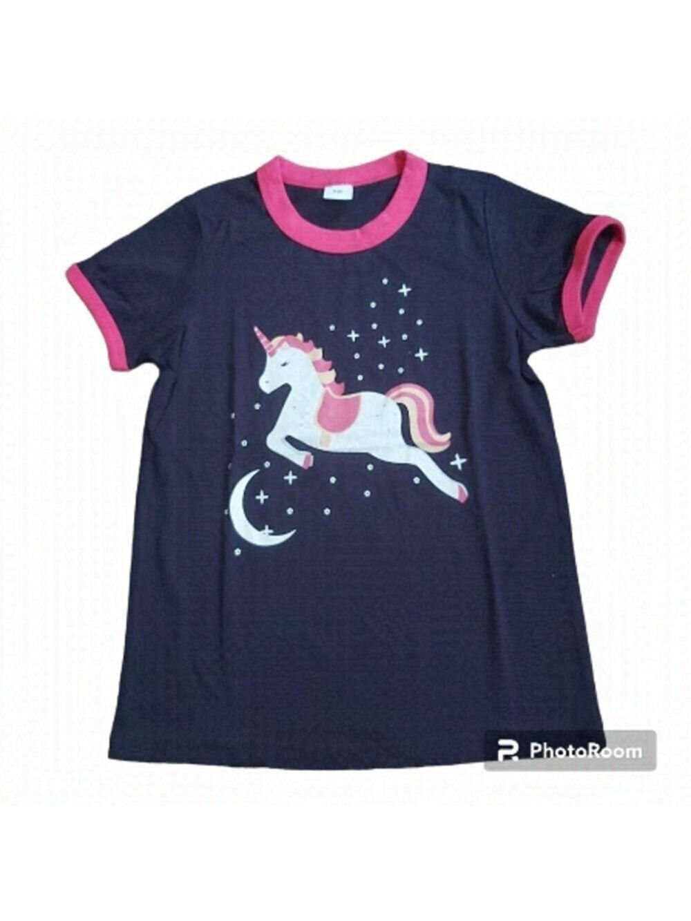 Nwot Girls Size 7/8 Dark Purple Short Sleeved Shirt With White Unicorn